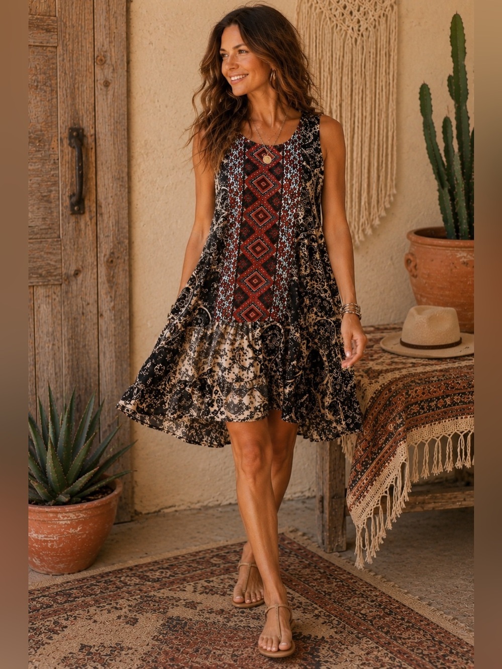 Hayden Los Angeles Boho Paisley Swing Dress Small Festival Western Rayon